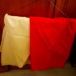 Red, Yellow OVAL tablecloths,   apx 59 inch width,  apx116 inch length,